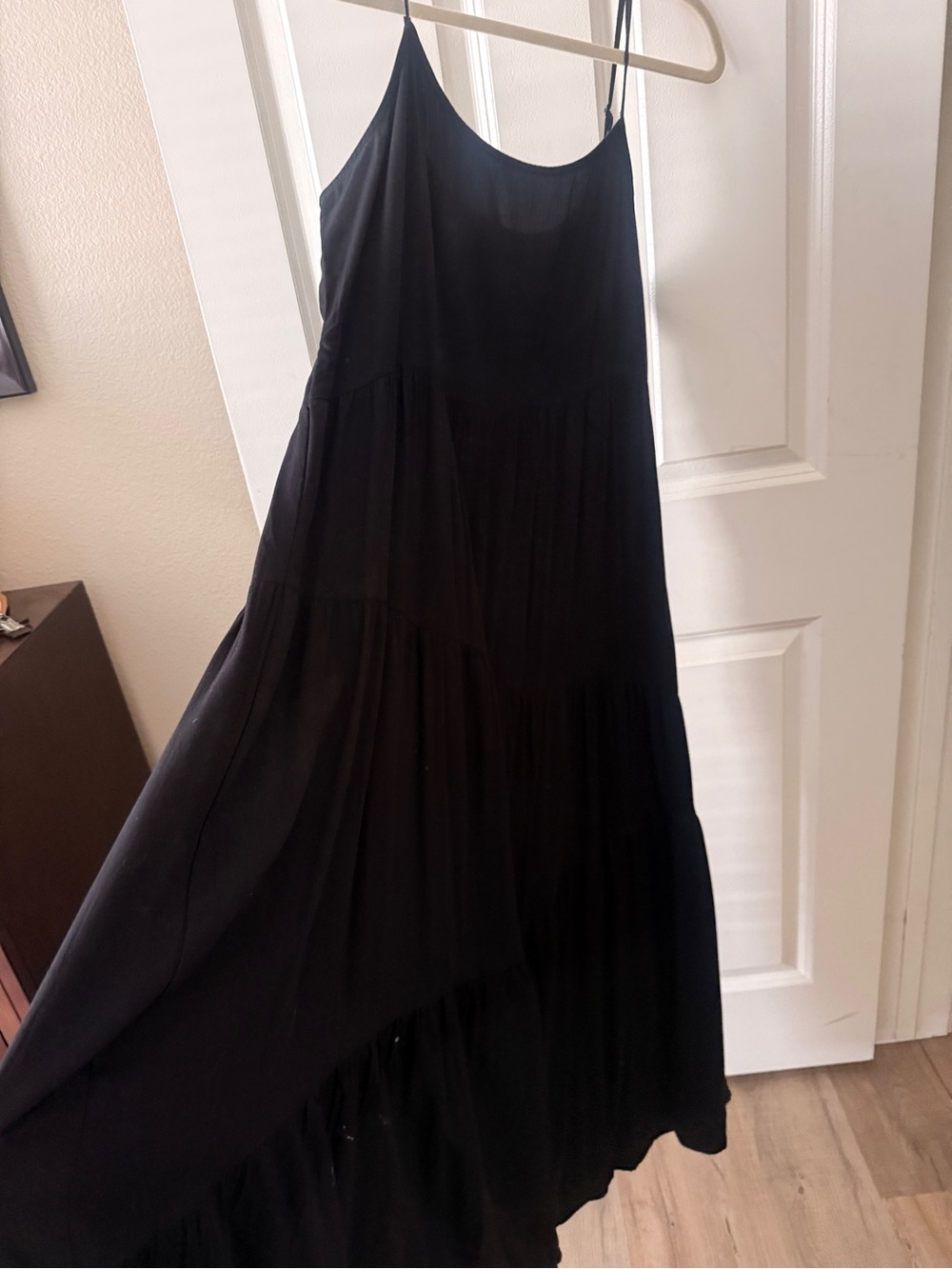 Women’s Black Spaghetti-Strap Tiered Maxi Dress